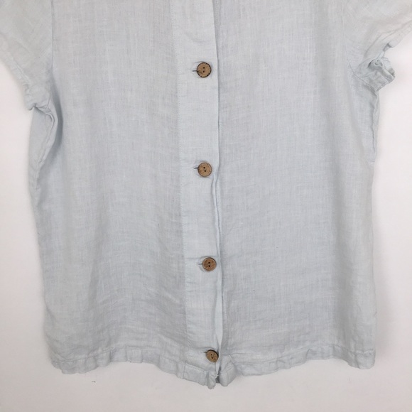 C & C California 100% Linen Blue Boxy Top Button Back Short Sleeve Women’s Sz M - Picture 8 of 11